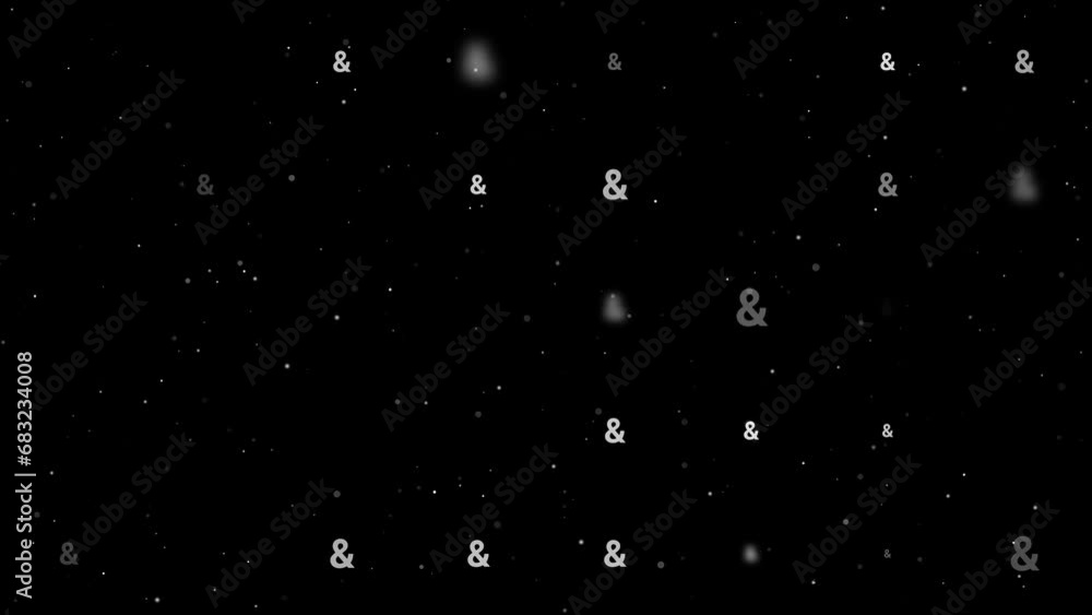Poster template animation of evenly spaced ampersand symbols of different sizes and opacity. animation of t