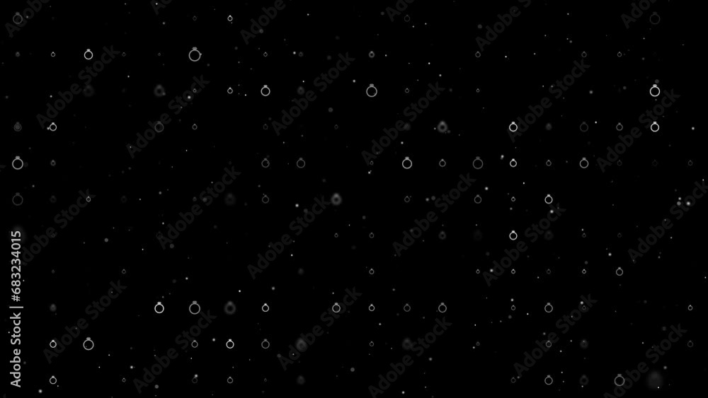 Poster template animation of evenly spaced diamond ring symbols of different sizes and opacity. animation o