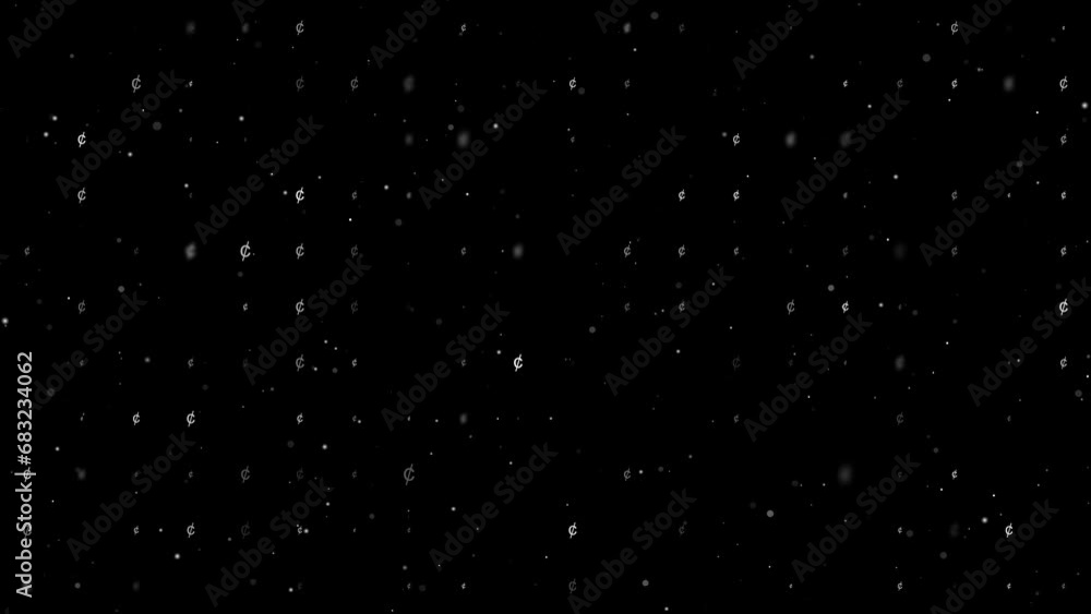 Poster template animation of evenly spaced cent symbols of different sizes and opacity. animation of transp
