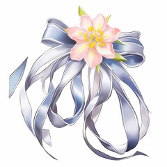 watercolor of flower bouquet Tied with a long flowing satin ribbon.