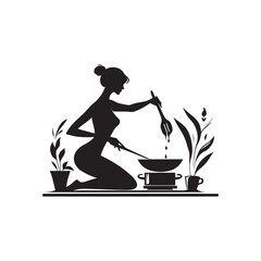 Infuse your designs with the warmth and expertise of home cooking through captivating women cooking silhouettes, each shadow telling a culinary story.