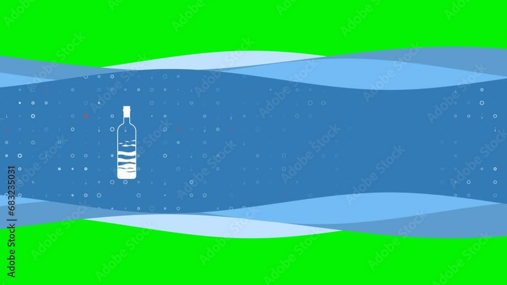 Aufkleber animation of blue banner waves movement with white the world in a bottle symbol on the left. on the 