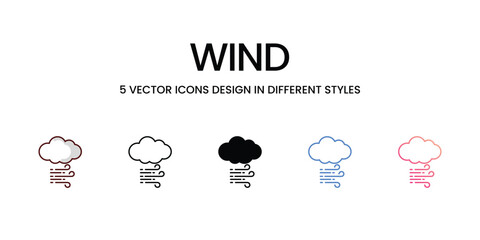 Wind Icon Design in Five style with Editable Stroke. Line, Solid, Flat Line, Duo Tone Color, and Color Gradient Line. Suitable for Web Page, Mobile App, UI, UX and GUI design.