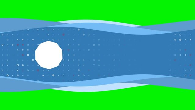 Animation of blue banner waves movement with white decagon symbol on the left. On the background there are small white shapes. Seamless looped 4k animation on chroma key background
