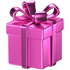 3D illustration of a pink gift box with pink bow & ribbons.