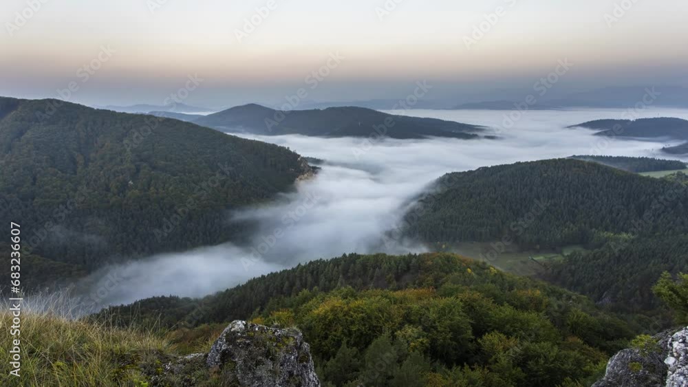 Canvas Prints Time lapse of Sunrine autumn landscape in Slovakia rock, Sulov with clouds