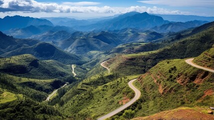 Fototapeta na wymiar Dran pass from above is stunning and majestic. This is the most picturesque and perilous pass in Vietnam's Da Lat region.