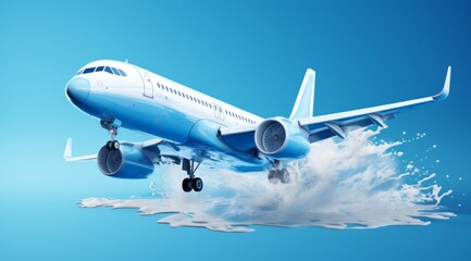 Fototapeta na wymiar Heavenly Soaring: Symphony Airplane in shades of blue above the clouds