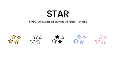 Fototapeta na wymiar Star Icon Design in Five style with Editable Stroke. Line, Solid, Flat Line, Duo Tone Color, and Color Gradient Line. Suitable for Web Page, Mobile App, UI, UX and GUI design.