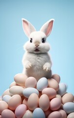 Fototapeta premium Whimsical bunny surrounded by flowers and Easter joy