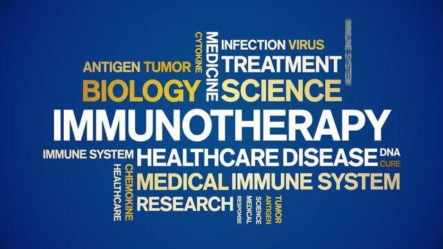 immunotherapy animated tag word cloud;text design animation kinetic typography seamless loop.