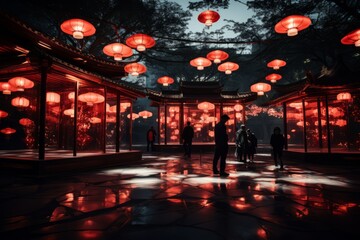 Radiant Night: Open-Air Arena Illuminated with Red Lanterns