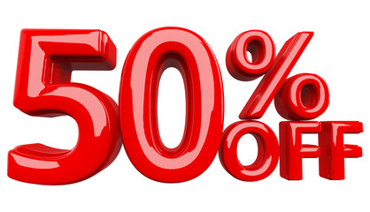 50 Percent Off Sale Discount Red 3D Number Render