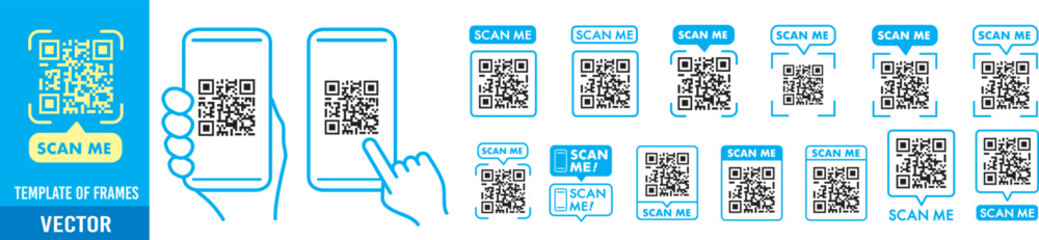 QR code scan icon with smartphone, scan me barcode sign, Vector illustration. - obrazy, fototapety, plakaty
