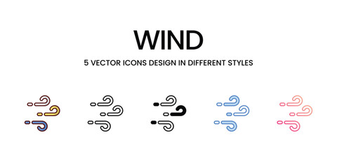 Wind Icon Design in Five style with Editable Stroke. Line, Solid, Flat Line, Duo Tone Color, and Color Gradient Line. Suitable for Web Page, Mobile App, UI, UX and GUI design.
