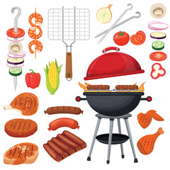 Vector cartoon set of colorful camping images. The concept of traveling and hiking in the forest. Elements for your design.