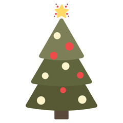 Beautiful elegant green Christmas tree. Vector illustration of Christmas tree on a white background.