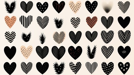 Whimsical Collection of Hand-Drawn Hearts - obrazy, fototapety, plakaty