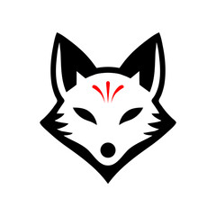 White face kitsune fox japanese style flat vector icon design