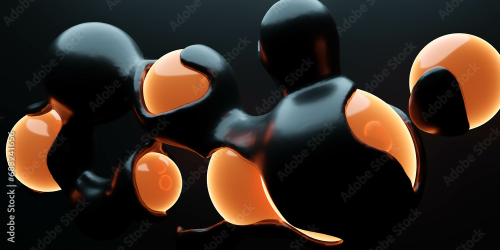 Poster a group of black and orange objects on a black background in a visually striking 3d render 3d render
