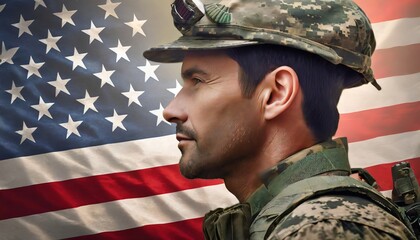 Generated image on a banner of a USA soldier on a USA flag