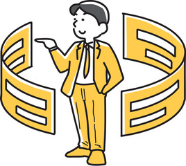 空中ディスプレイを見て操作している男性社員