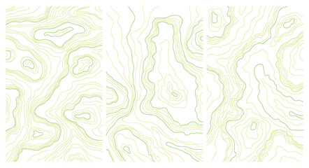 Illustration of a topographic map of the island hand drawn set. Abstract concept images for background. Lines and contours relief of mountains collection. - obrazy, fototapety, plakaty