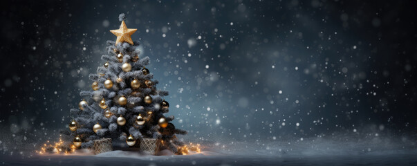 Beautiful christmas tree in dark background. Free space for text