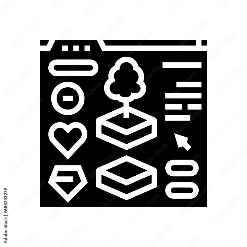Poster assets game development glyph icon vector. assets game development sign. isolated symbol illustratio