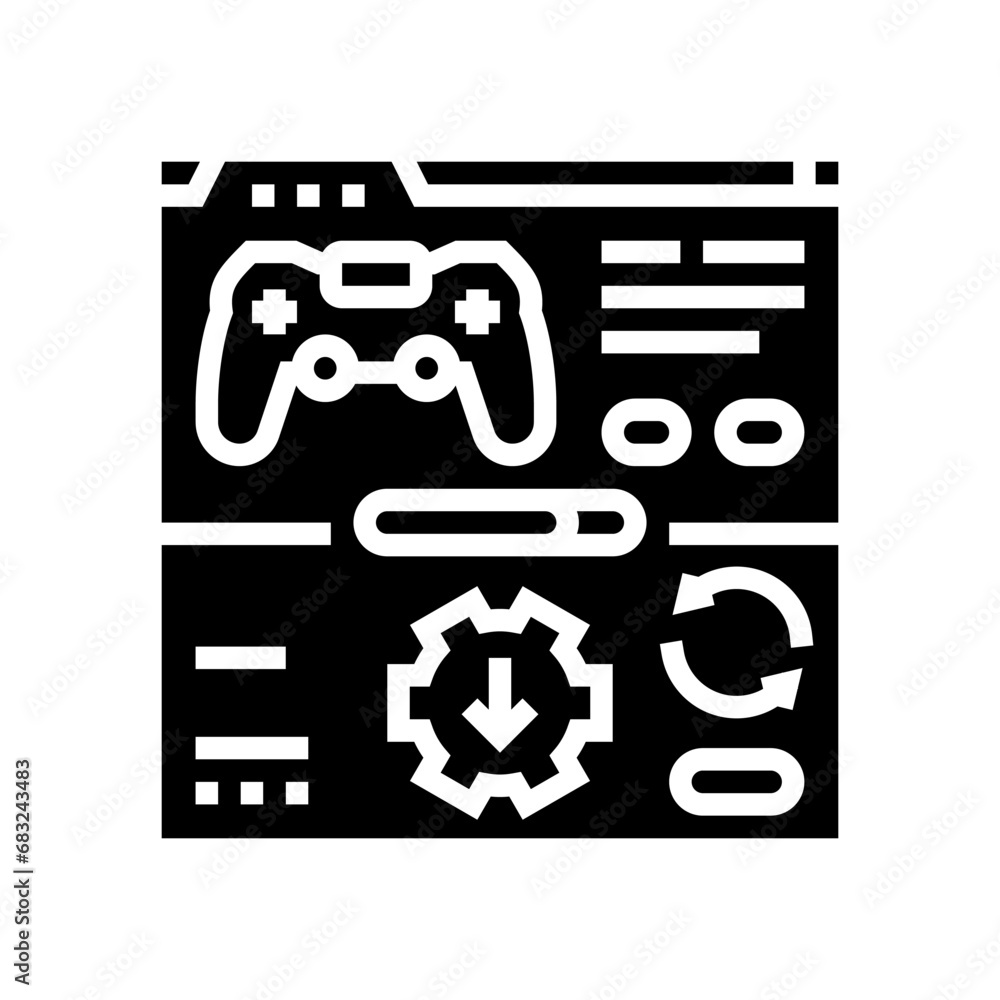 Aufkleber updates game development glyph icon vector. updates game development sign. isolated symbol illustrat