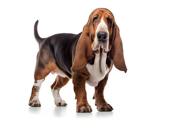 Basset Hound Dog Isolated on White Background - Generative AI