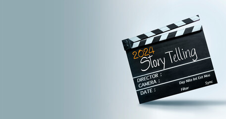 Storytelling in the year 2024. Happy New Year to film industry and content creators. - obrazy, fototapety, plakaty