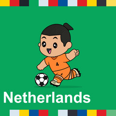 Vector Design of Children Wearing National Jersey Football Team. Netherland Children Play Football.