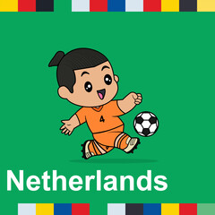 Vector Design of Children Wearing National Jersey Football Team. Netherland Children Play Football.