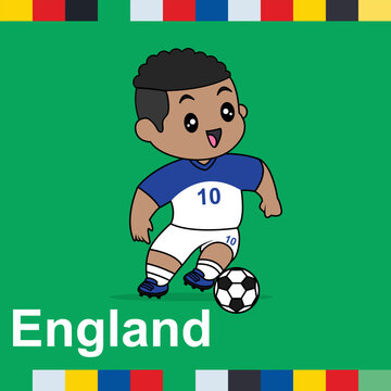 Vector Design Of Children Wearing National Jersey Football Team. England Children Play Football.