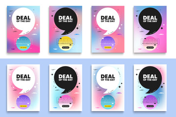 Deal of the day tag. Poster frame with quote. Special offer price sign. Advertising discounts symbol. Day deal flyer message with comma. Gradient blur background posters. Vector