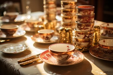 Chinese Tableware Set in Dragon-Themed Room