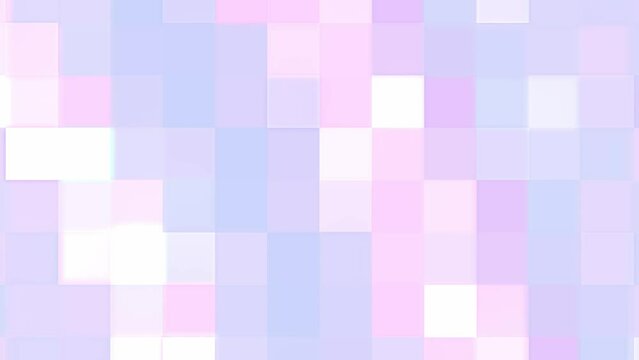 Flashing of white light blue soft pink lilac lavender square shapes. Geometric animated pattern in pastel colors. Zoom motion of abstract pixel background 4K. Flicker effect animation for intro opener