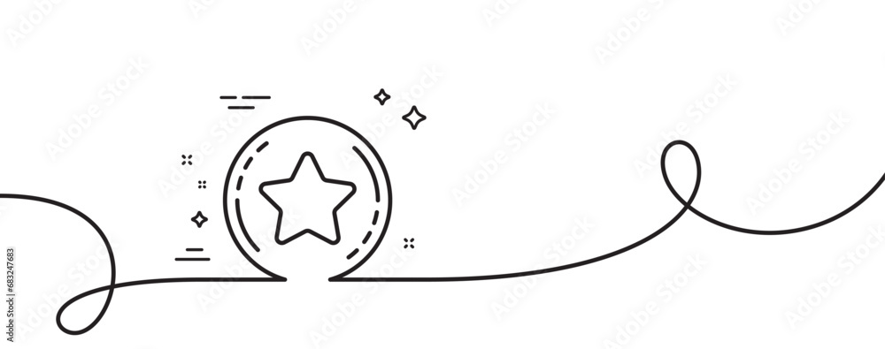 Poster loyalty star line icon. continuous one line with curl. bonus points. discount program symbol. loyalt