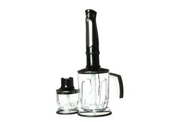PNG, Black blender and set of attachments, isolated on white background