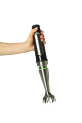 PNG, Black blender in hand, isolated on white background