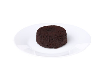 PNG, One delicious chocolate fondant on plate, isolated on white background
