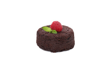 PNG, Chocolate fondant with raspberries, isolated on white background