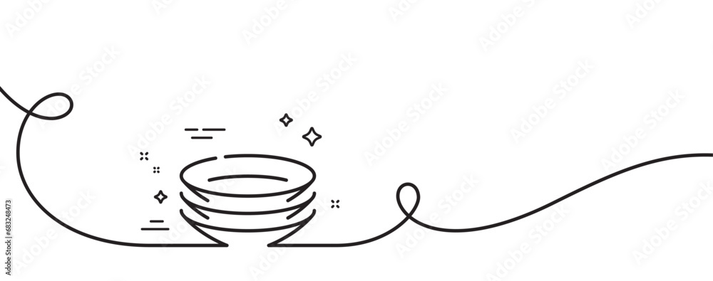 Poster dishes line icon. continuous one line with curl. tableware plates sign. food kitchenware symbol. dis