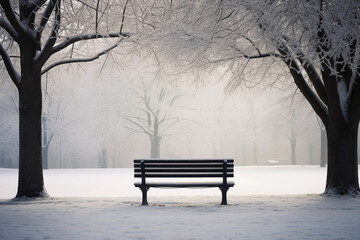 bench in the park during winter