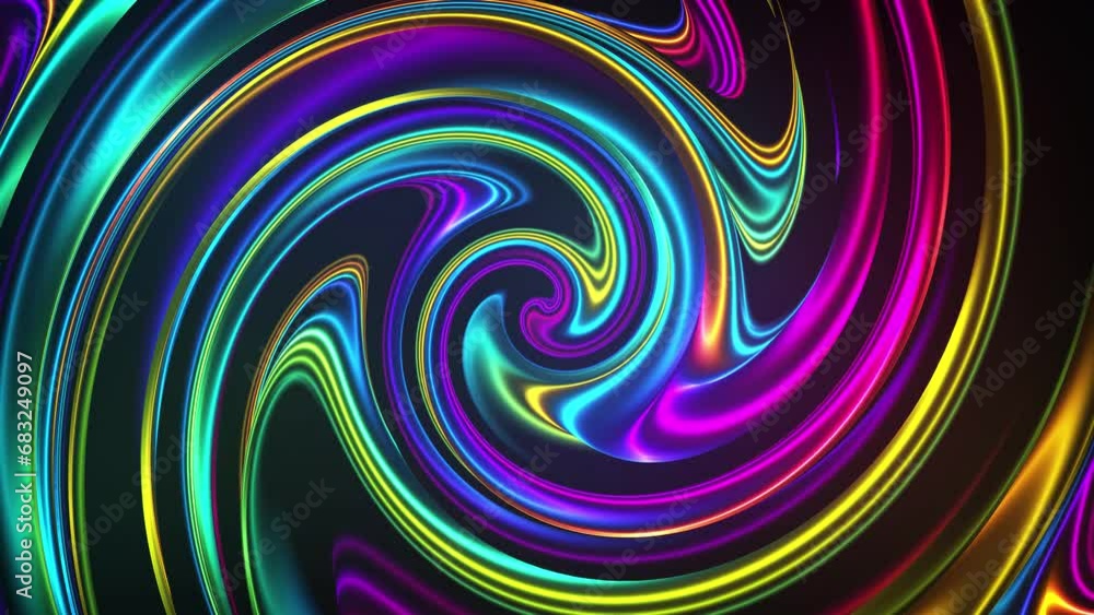 Poster abstract glowing rotating multicolored vortex animation. concentric optical illusion. abstract point