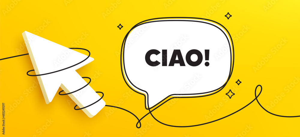 Poster ciao welcome tag. continuous line chat banner. hello invitation offer. formal greetings message. cia