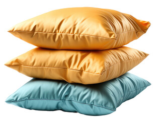 Blue and yellow color pillows stacked together on a transparent or white background