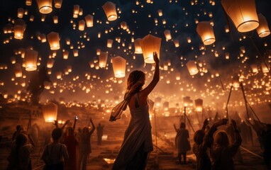 Lantern Glow Gathering: Illuminated Hands in Artistic Harmony