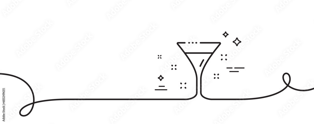 Poster cocktail glass line icon. continuous one line with curl. martini drink sign. hotel service symbol. c